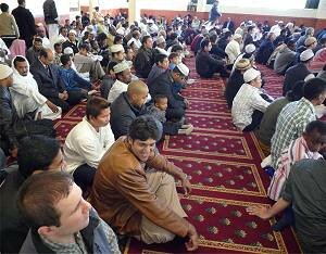 Men's prayer hall before Eid prayers.
