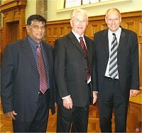 Daud Azimullah, Treasurer of FIANZ and Silver Jubilee Coordinator with Hon Michael Cullen, Deputy Prime Minister and Hon Chris Carter, Minister for Ethnic Affairs.