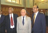 Presidents, past & present of FIANZ. From left: Dr Hajji Khalid R. Sandhu (obscured), Dr Hj Ashraf Choudhary, Hj Mazhar Krasniqi and M. Javed I. Khan, at the 