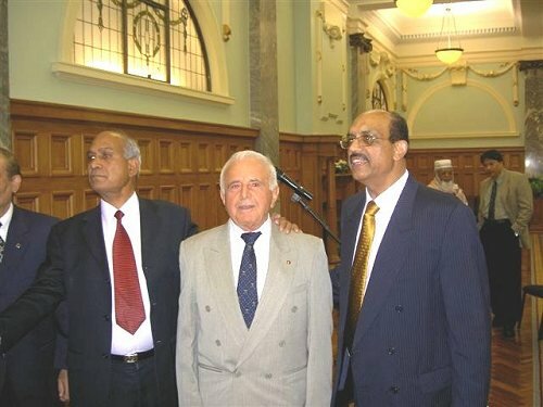 Presidents, past & present of FIANZ. From left: Dr Hajji Khalid R. Sandhu (obscured), Dr Hj Ashraf Choudhary, Hj Mazhar Krasniqi and M. Javed I. Khan, at the 