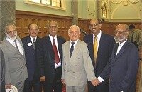 From left: Dr Hj Hanif Qazi, Dr Hj Khalid R. Sandhu, Dr Hj Ashraf Choudhary, Hj Mazhar Krasniqi, M. Javed I. Khan FIANZ President and Hj M. Hanif Ali, Secretary, at the 