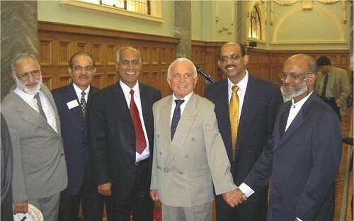 From left: Dr Hj Hanif Qazi, Dr Hj Khalid R. Sandhu, Dr Hj Ashraf Choudhary, Hj Mazhar Krasniqi, M. Javed I. Khan FIANZ President and Hj M. Hanif Ali, Secretary, at the 