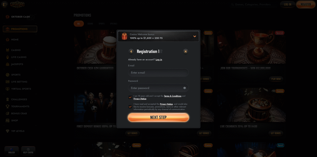 online casino registration